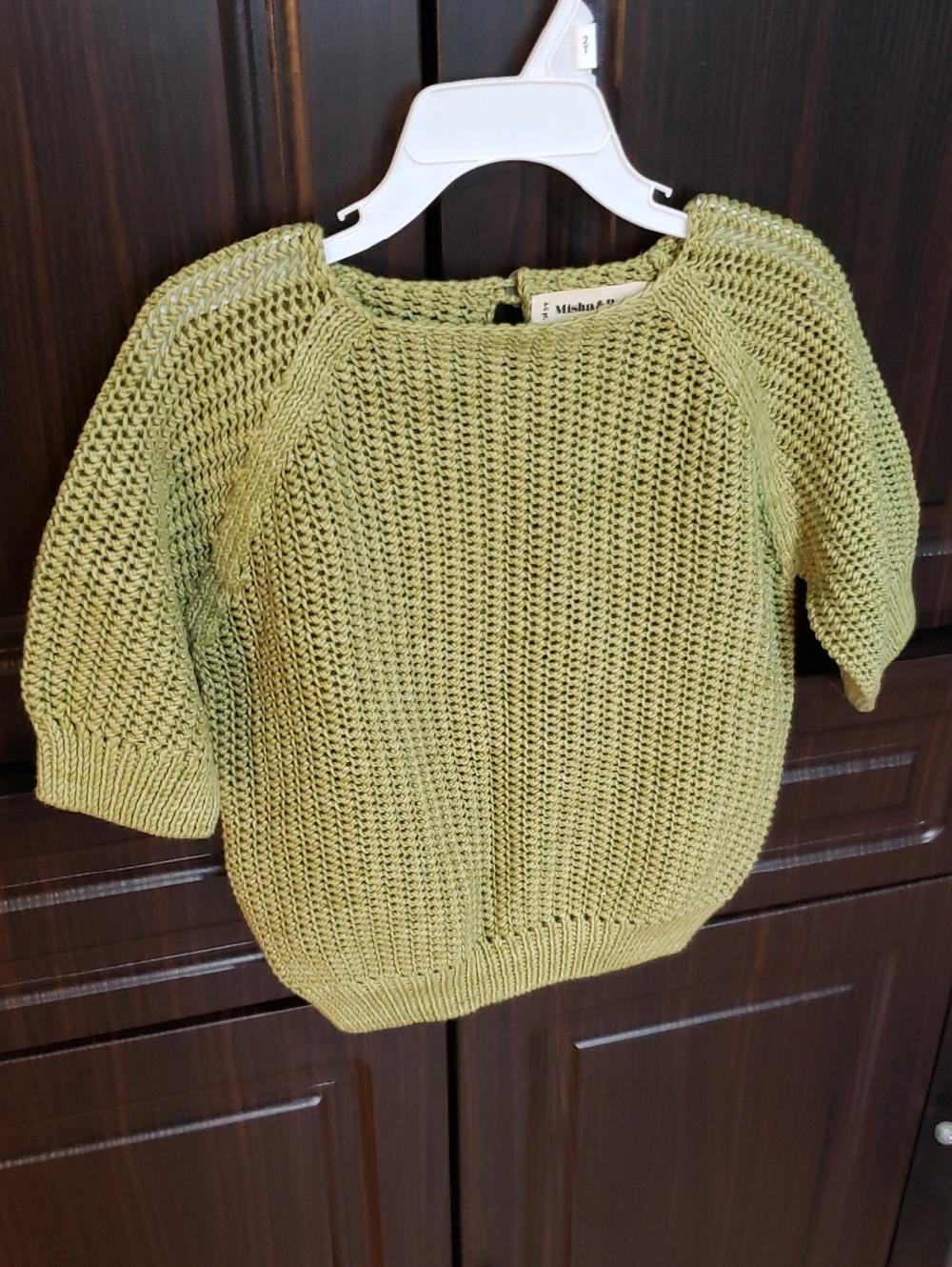 NWOT Misha & Puff Mid Sleeve Net Stitch Pima Cotton Sweater In "Celery", 4-5Y - Picture 8 of 10